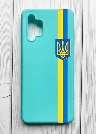 Матовый бирюзовый чехол на samsung galaxy a32 лента украина (патриотический принт 253)