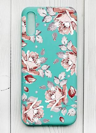 Матовый бирюзовый чехол на xiaomi redmi 9а :: фон розы (принт 273)