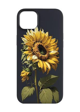 Матовий чорний чохол на apple iphone 14 plus :: соняшник (принт 274)