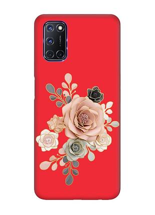 Матовый красный чехол на oppo a52/ a72/ a92 :: розы (принт 275)