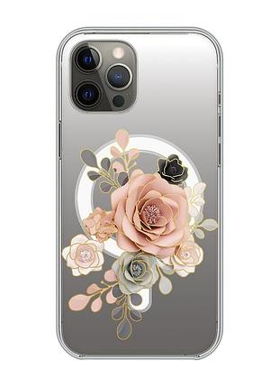 Магнитный чехол на iphone 12 pro max с поддержкой magsafe :: розы (принт 275)