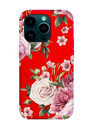 Матовый красный чехол на apple iphone 14 pro :: розовые цветы (принт 287)