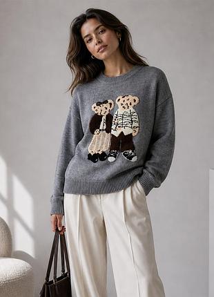 Новый серый свитерик с медведями pindou s-m