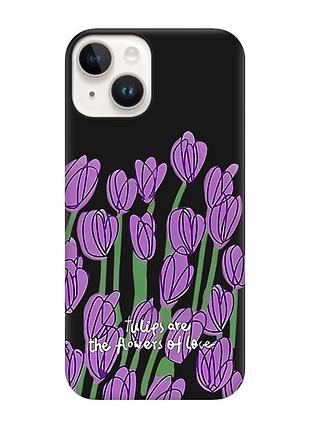 Матовый черный чехол на apple iphone 14 :: тюльпаны (принт 265)