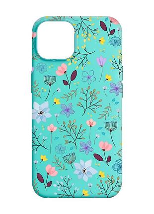 Матовый бирюзовый чехол на apple iphone 14 :: цветочный фон (принт 267)