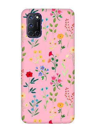 Матовый розовый чехол на oppo a52 / a72 / a92 :: цветочный фон (принт 269)