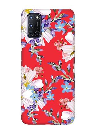 Матовый красный чехол на oppo a52/ a72/ a92 :: цветочный рисунок (принт 272)