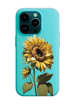 Матовый бирюзовый чехол на apple iphone 14 pro :: подсолнечник (принт 274)
