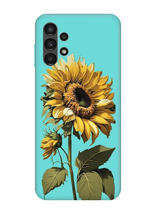 Матовий бірюзовий чохол на samsung galaxy a13 4g :: соняшник (принт 274)