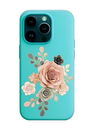 Матовый бирюзовый чехол на apple iphone 14 pro :: розы (принт 275)