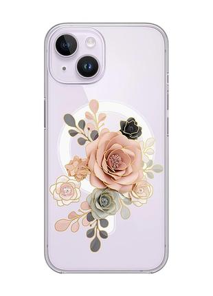 Магнитный чехол на iphone 14 с поддержкой magsafe :: розы (принт 275)