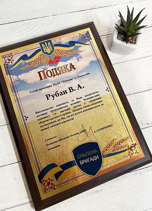 Плакетка, подяка, грамота, диплом, сертифікат на металі