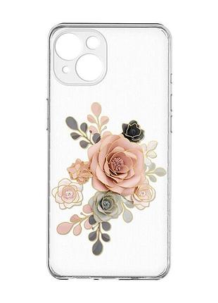 Прозрачный чехол с защитой камер на iphone 15 :: розы (принт 275)