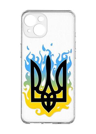 Прозрачный чехол с защитой камер на iphone 15 :: тризуб пламя (принт 257)