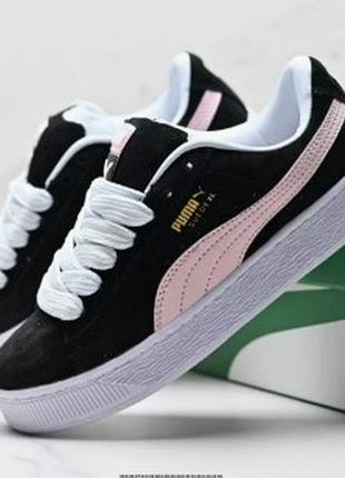 Кроссовки puma suede xl black pink женские замшевые черные с розовым, оригинальный стиль, размер 38, 25 см