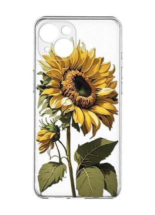 Прозрачный чехол с защитой камер на iphone 15 :: подсолнечник (принт 274)