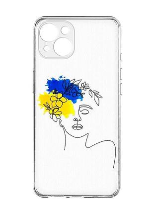 Прозрачный чехол с защитой камер на iphone 15 plus :: украинка арт (принт 3)