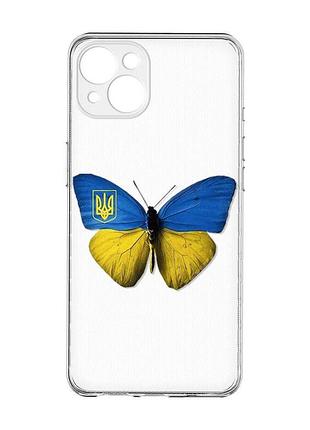 Прозрачный чехол с защитой камер на iphone 15 plus :: бабочка украина (принт 255)