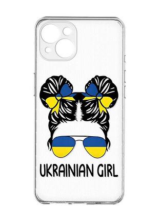 Прозрачный чехол с защитой камер на iphone 15 plus :: украинская девушка (принт 113)