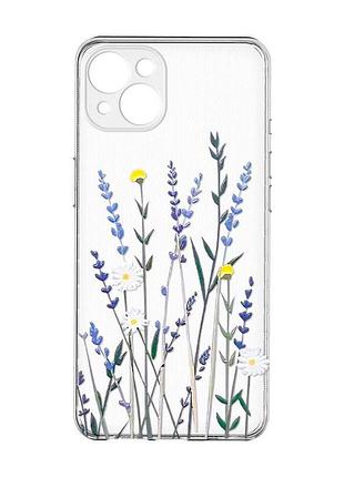 Прозрачный чехол с защитой камер на iphone 15 plus :: полевые цветы (принт 270)