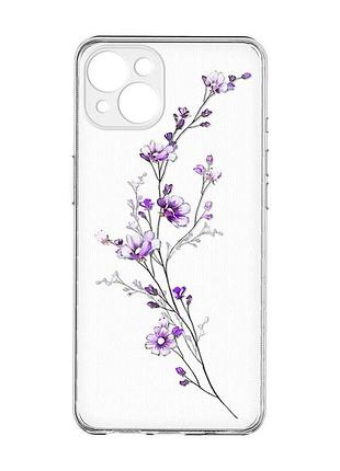 Прозорий чохол із захистом камер на iphone 15 plus :: гілочка квітів (принт 278)