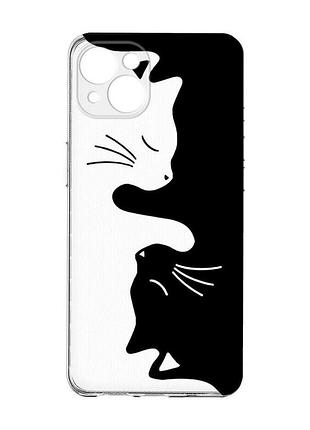 Прозорий чохол із захистом камер на iphone 15 plus :: котики (принт 118)