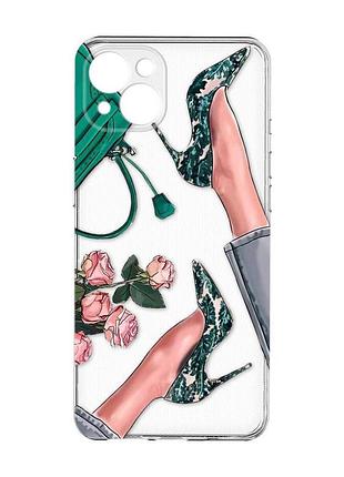 Прозрачный чехол с защитой камер на iphone 15 plus :: туфельки и цветы (принт 225)