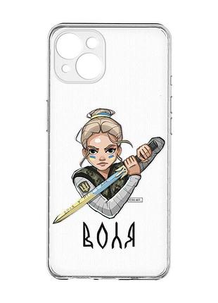 Прозрачный чехол с защитой камер на iphone 15 plus :: украинская защитница (принт 170)