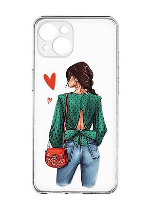 Прозрачный чехол с защитой камер на iphone 15 plus :: девушка в зеленом (принт 224)