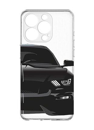 Прозрачный чехол с защитой камеры на iphone 15 pro :: авто чёрное (принт 232)