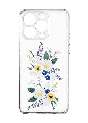 Прозрачный чехол с защитой камеры на iphone 15 pro :: цветы. акварель (принт 271)