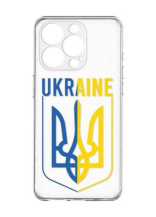 Прозрачный чехол с защитой камеры на iphone 15 pro :: тризуб (принт 254)