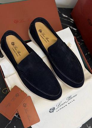 Мужские синие лоферы мокасины лоро пиана loro piana ip