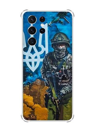 Чохол з потовщеними кутами на samsung galaxy s21 ultra :: військовий (патріотичний принт 349)