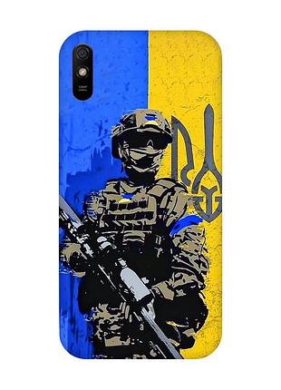 Матовый чехол с красными боками на xiaomi redmi 9a :: солдат (патриотический принт 350)