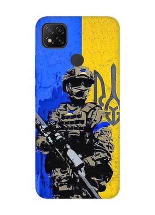 Матовый чехол с красными боками на xiaomi redmi 9c/10a :: солдат (патриотический принт 350)