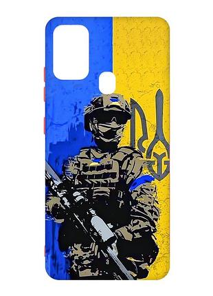 Матовый чехол с красными боками на samsung galaxy m30s/m21 :: солдат (патриотический принт 350)
