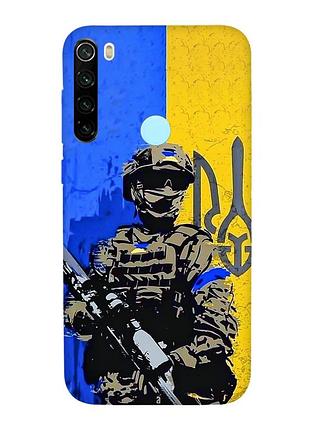 Матовый чехол с красными боками на xiaomi redmi note 8t :: солдат (патриотический принт 350)