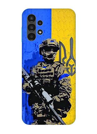 Матовый чехол с бирюзовыми боками на samsung galaxy a13 4g :: солдат (патриотический принт 350)