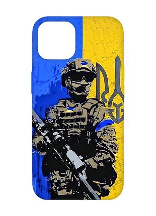 Матовый чехол с бирюзовыми боками на apple iphone 14 :: солдат (патриотический принт 350)