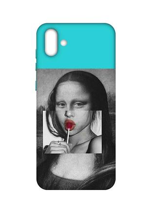 Матовый бирюзовый чехол на samsung galaxy a04 :: современная мона лиза (принт 351)