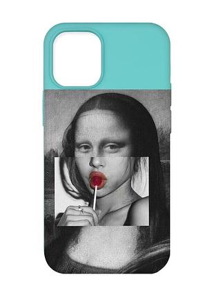 Матовый бирюзовый чехол на iphone 12 / 12 pro (6.1) :: современная мона лиза (принт 351)