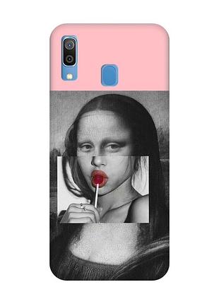 Матовый розовый чехол на samsung galaxy a30(2019)/a20(2019) :: современная мона лиза (принт 351)