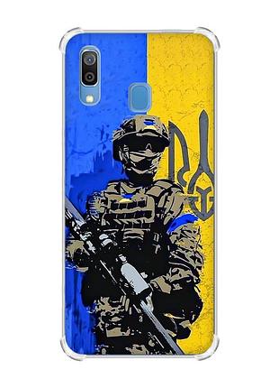 Чехол с утолщёнными углами на samsung galaxy a30(2019)/a20(2019) :: солдат (патриотический принт 350)
