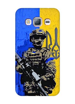 Матовый чехол с красными боками на samsung galaxy j3 / j310 :: солдат (патриотический принт 350)
