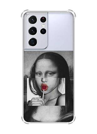 Чехол с утолщёнными углами на samsung galaxy s21 ultra :: современная мона лиза (принт 351)