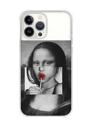 Чехол с утолщёнными углами на iphone 14 pro max :: современная мона лиза (принт 351)