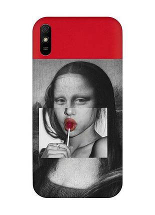 Матовый красный чехол на xiaomi redmi 9a :: современная мона лиза (принт 351)