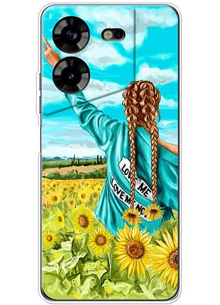 Чехол силиконовый с картинкой на tecno pova 5 (патриотический, девушка украинка)
