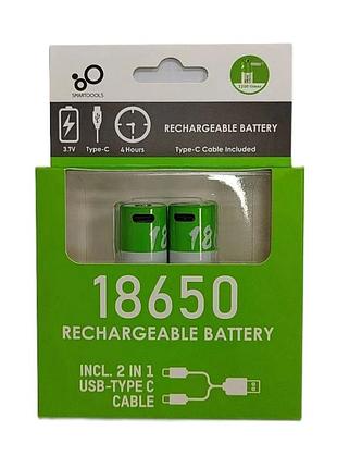 Аккумуляторные батарейки 18650 3.7v 2000mah c разъемом для зарядки type-c от smartoools - 2 шт.